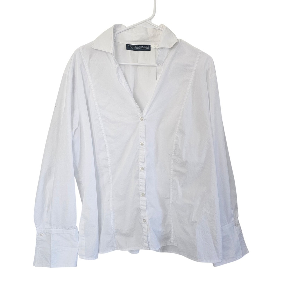 Harve Benard by Benard Holtzman White Button Down V-Neck BlouseLong Sleeve Shirt